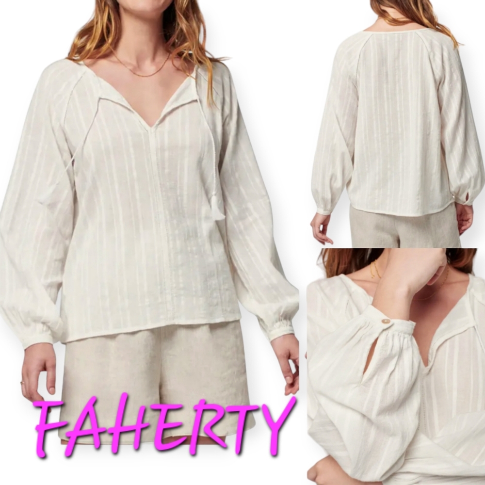 FAHERTY Celina Organic Cotton Long Sleeve Blouse